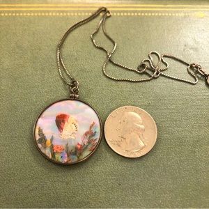 Antique sterling moth taxidermy necklace